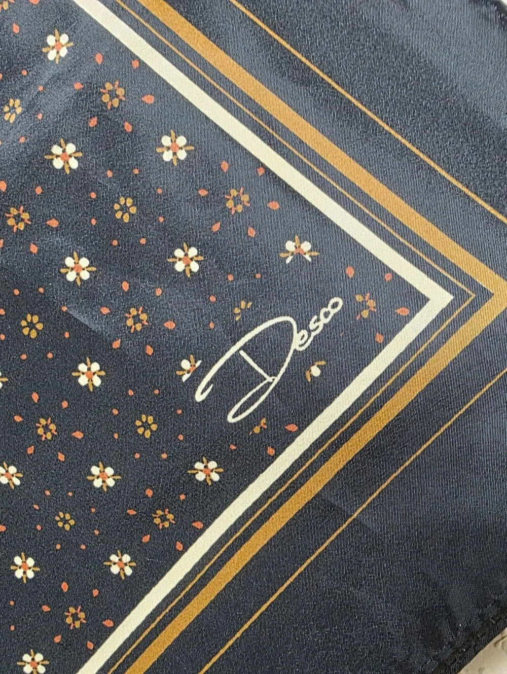 Desco Vintage Floral Square Scarf Black Brown 26x26